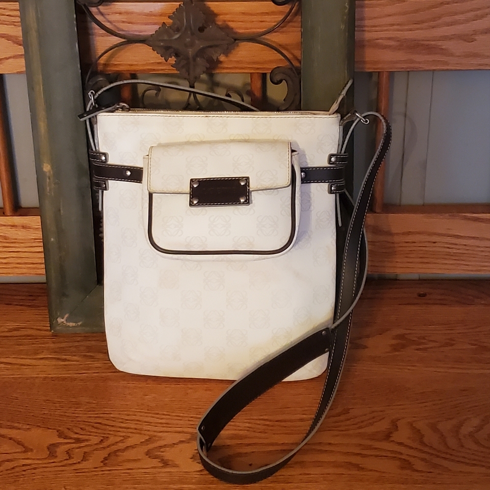 Loewe White & Brown Anagram Messenger Crossbody Bag